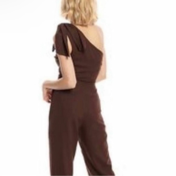 Brown  Linen One Shoulder Happy Nature Jumpsuit - Picture 2 of 2